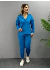 Kadın Uzun Kol V Yaka Kapüşon Detay Sweat Ve Yüksel Bel Eşofman Ikili Takım