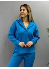 Kadın Uzun Kol V Yaka Kapüşon Detay Sweat Ve Yüksel Bel Eşofman Ikili Takım