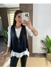 bysoca Kadın Uzun Kollu Asimetrik Kesim Viskon Bluz ve Deri Görünümlü Yelek İkili Takım - Beyaz