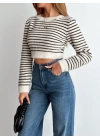 Kadın Uzun Kollu Balıkçı Yaka Crop Triko Bluz