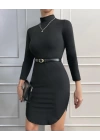 Kadın Uzun Kollu Balıkcı Yaka Elbise(kemersiz)