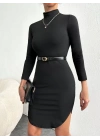 Kadın Uzun Kollu Balıkcı Yaka Elbise(kemersiz)