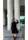 Kadın Uzun Kollu Balıkçı Yaka Salaş Kusa Akrilik Elbise