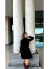 Kadın Uzun Kollu Balıkçı Yaka Salaş Kusa Akrilik Elbise