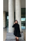 Kadın Uzun Kollu Balıkçı Yaka Salaş Kusa Akrilik Elbise