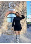 Kadın Uzun Kollu Balıkçı Yaka şardonlu Kaşkorse Elbise