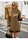 bysoca Kadın Günlük Uzun Kol Kapşonlu Göğüs Baskılı SweatShirt - Gri