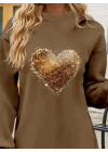 bysoca Kadın Günlük Uzun Kol Kapşonlu Göğüs Baskılı SweatShirt - Gri