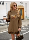 bysoca Kadın Günlük Uzun Kol Kapşonlu Göğüs Baskılı SweatShirt - Gri