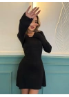 Kadın Uzun Kollu Bisiklet Yaka Kısa Kaşkorse Elbise