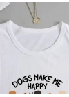 Kadın Uzun Kollu Bisiklet Yaka Köpek Resimli Viskon Bluz