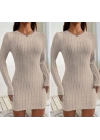 Kadın Uzun Kollu Bisiklet Yaka şardonlu Kalın Fitilli Kaşkorse Mini Boy Elbise
