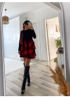 Kadın Uzun Kollu Bisiklet Yaka üst Viskon Alt Ekose Kısa Elbise