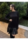 Kadın Uzun Kollu Bisiklet Yaka üst Viskon Etek Ucu Deri Kısa Elbise