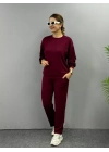 Kadın Uzun Kollu Bisiklet Yaka Viskon Iki Iplik Bluz Ve Pantolon Ikili Takım