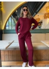 Kadın Uzun Kollu Bisiklet Yaka Viskon Iki Iplik Bluz Ve Pantolon Ikili Takım