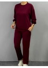 Kadın Uzun Kollu Bisiklet Yaka Viskon Iki Iplik Bluz Ve Pantolon Ikili Takım