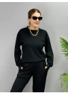 Kadın Uzun Kollu Bisiklet Yaka Viskon Iki Iplik Bluz Ve Pantolon Ikili Takım