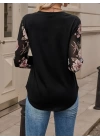 Kadın Uzun Kollu Bisiklet Yakalı Kolun çiçek Desenli Viskon Iki Iplik Bluz