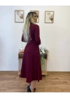 Kadın Uzun Kollu çıtçıtlı Viskon Krop Bluz Ve Yırtmaçlı Etek Istenildiğinde Elbise Olan Ikili Takım