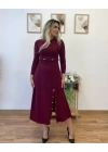 Kadın Uzun Kollu çıtçıtlı Viskon Krop Bluz Ve Yırtmaçlı Etek Istenildiğinde Elbise Olan Ikili Takım