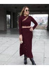 Kadın Uzun Kollu çıtçıtlı Viskon Krop Bluz Ve Yırtmaçlı Etek Istenildiğinde Elbise Olan Ikili Takım