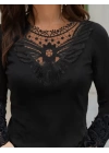 Kadın Uzun Kollu Dantel Yakalı Viskon Bluz