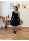 Kadın Uzun Kollu Derin Yuvarlak Yakalı Kısa Viskon Iki Iplik Elbise