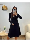 Kadın Uzun Kollu Derin Yuvarlak Yakalı Kısa Viskon Iki Iplik Elbise