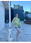 Kadın Uzun Kollu Dijital Baskılı Salaş Saten Gömlek