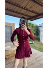 Kadın Uzun Kollu Gold Düğme Detay Yelek Ve Pileli Mini Etek Ikili Takım