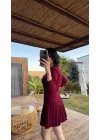 Kadın Uzun Kollu Gold Düğme Detay Yelek Ve Pileli Mini Etek Ikili Takım