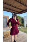 Kadın Uzun Kollu Gold Düğme Detay Yelek Ve Pileli Mini Etek Ikili Takım