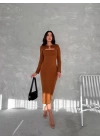 Kadın Uzun Kollu Halka Ve Pencere Dekolte Detay Fırsat ürün Midi Boy Elbise