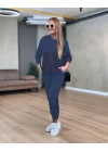 bysoca Kadın Kapüşonlu Renk Bloklu Sweatshirt Paçası Lastikli Cepli Jogger Eşofman Takım - Lacivert