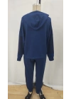 bysoca Kadın Kapüşonlu Renk Bloklu Sweatshirt Paçası Lastikli Cepli Jogger Eşofman Takım - Lacivert