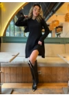 Kadın Uzun Kollu Kapüşonlu Ceket üst Ve Askısız Kare Yaka A Kesim şardonlu Kaşkorse Elbise