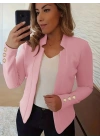 bysoca Kadın Dik Yaka Önü Açık Manşetleri Düğmeli Vücudu Saran Krep Kumaş Ceket - Pembe
