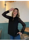 Kadın Uzun Kollu Kolları Dantelli Hakim Yaka Krep Bluz