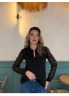 Kadın Uzun Kollu Kolları Dantelli Hakim Yaka Krep Bluz