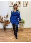Kadın Uzun Kollu Kruvaze Yaka Belden Kuşaklı Leopar Desenli Dalgıç Elbise