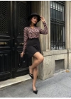 Kadın Uzun Kollu Kruvaze Yaka Krep Mini Boy Elbise