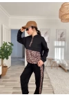 Kadın Uzun Kollu Leopar Detay Sweat Ve Yanı Leopar şerit Detay Pantolon Ikili Takım