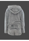 Kadın Uzun Kollu Meow Kedi Nakışlı Kapşonlu Peluş Sweat Ve Short Ikili Takım