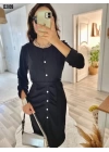 bysoca Kadın Günlük Sandy Kumaş Drabe Yaka Belinde Tül Detaylı Midi Boy Elbise - Kahve
