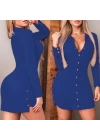Kadın Uzun Kollu Polo Yaka ön Kısım çıtçıtlı Düğme Detay Scuba Krep Mini Boy Elbise