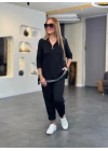 Kadın Uzun Kollu Ribana Ve Fermuar Detay Bluz Ve Yüksel Bel Pantolon 2li Takım