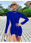 Kadın Uzun Kollu Sağ Belden Sol Etek Ucuna Doğru Hafif çapraz Büzgülü Sandy Mini Boy Elbise