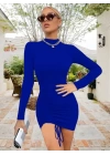 Kadın Uzun Kollu Sağ Belden Sol Etek Ucuna Doğru Hafif çapraz Büzgülü Sandy Mini Boy Elbise