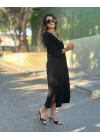 Kadın Uzun Kollu V şerit Yakalı Viskon Iki Iplik Elbise